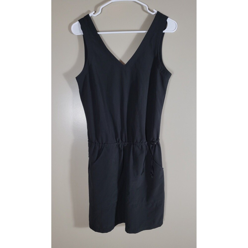 Toad&Co Black Sleeveless Dress S V Neck Drawstring Pockets Minimalist Travel